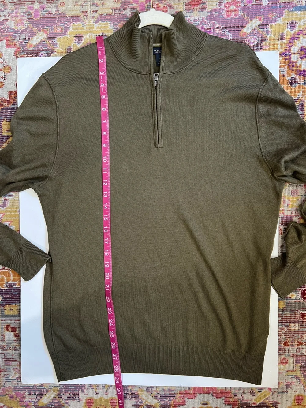 Banana Republic Men's Cashmere Silk Blend Olive Zip-Neck Sweater
